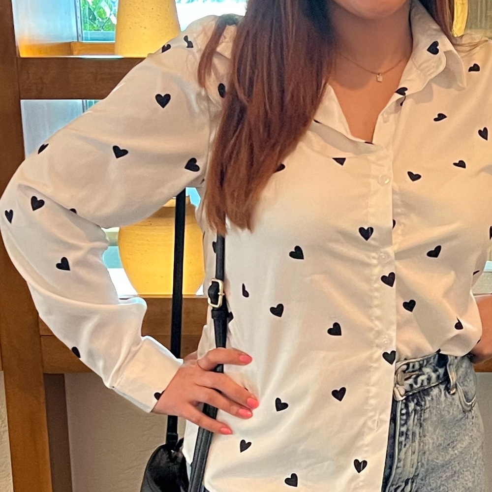 Black and White Polka heart Blouse